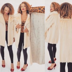 Vintage White Mink Fur Coat Sz Large 3/4 Length